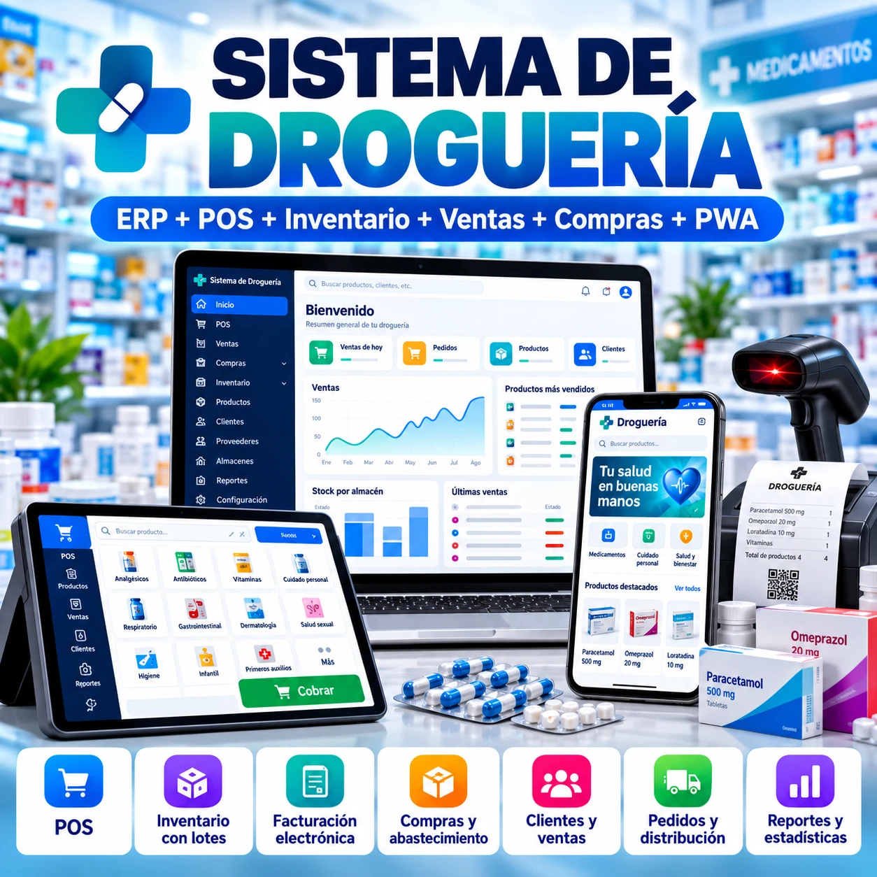 Presentación de ERP Droguería — Gestión, Ecommerce, POS y Distribución